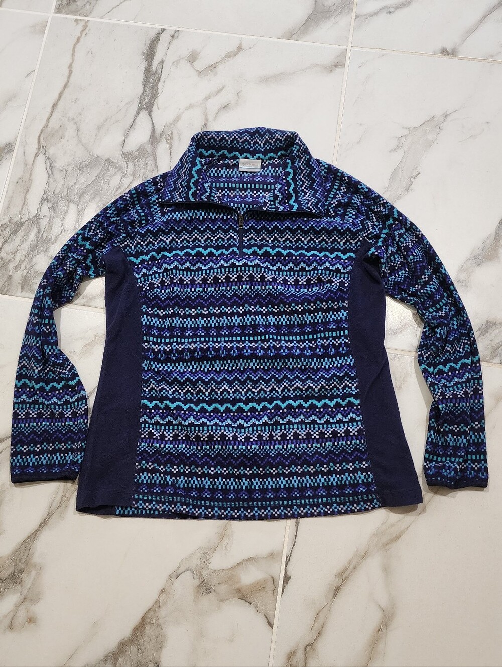 Columbia Womans Navy & Teal Patterned Half-Zip Pullover - XL